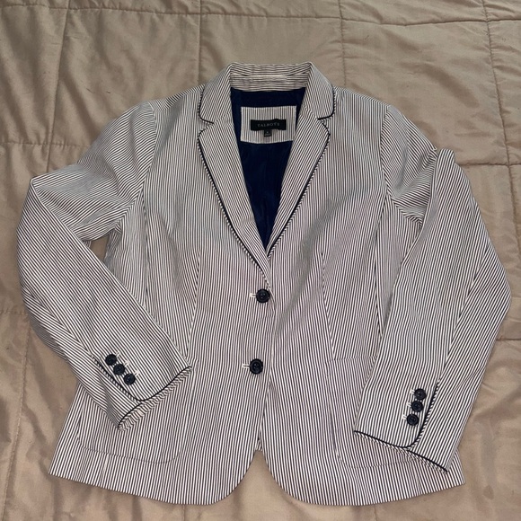 Talbots Navy and White Striped Blazer - Picture 1 of 6